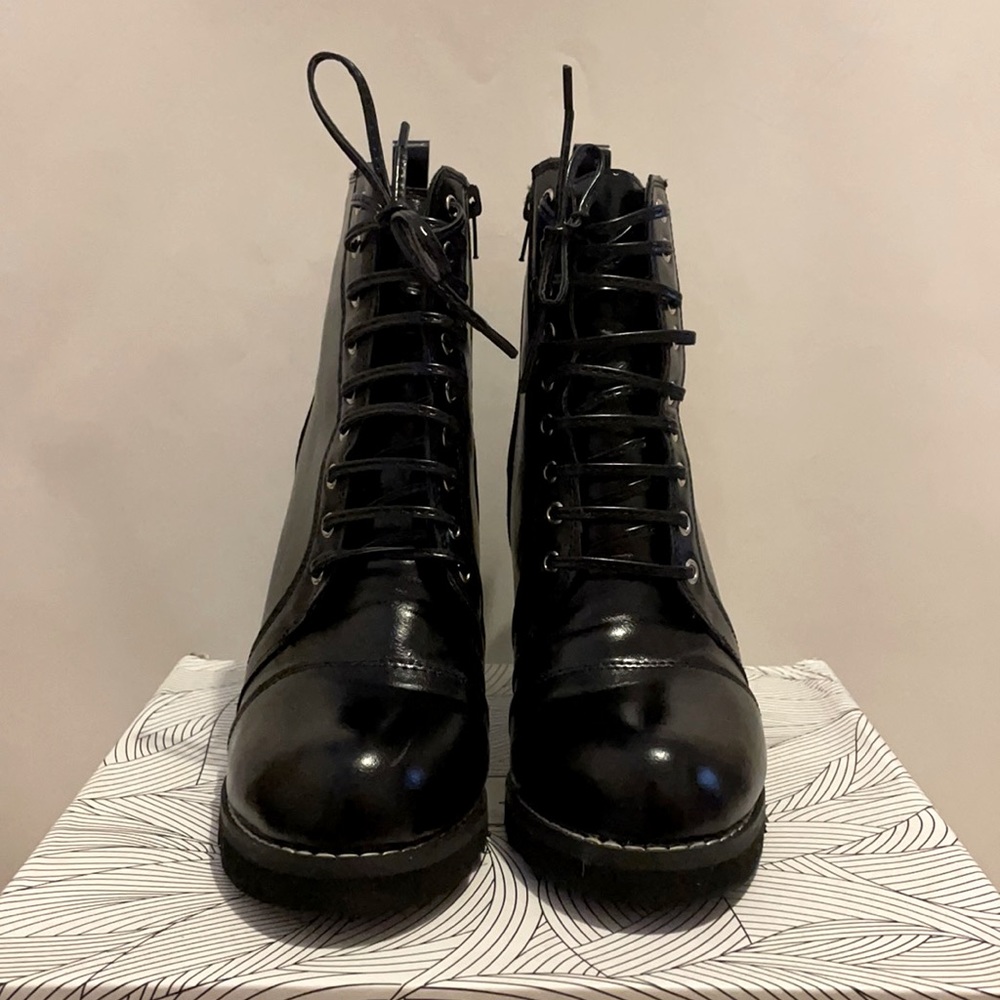 3.5” heel black leather booties